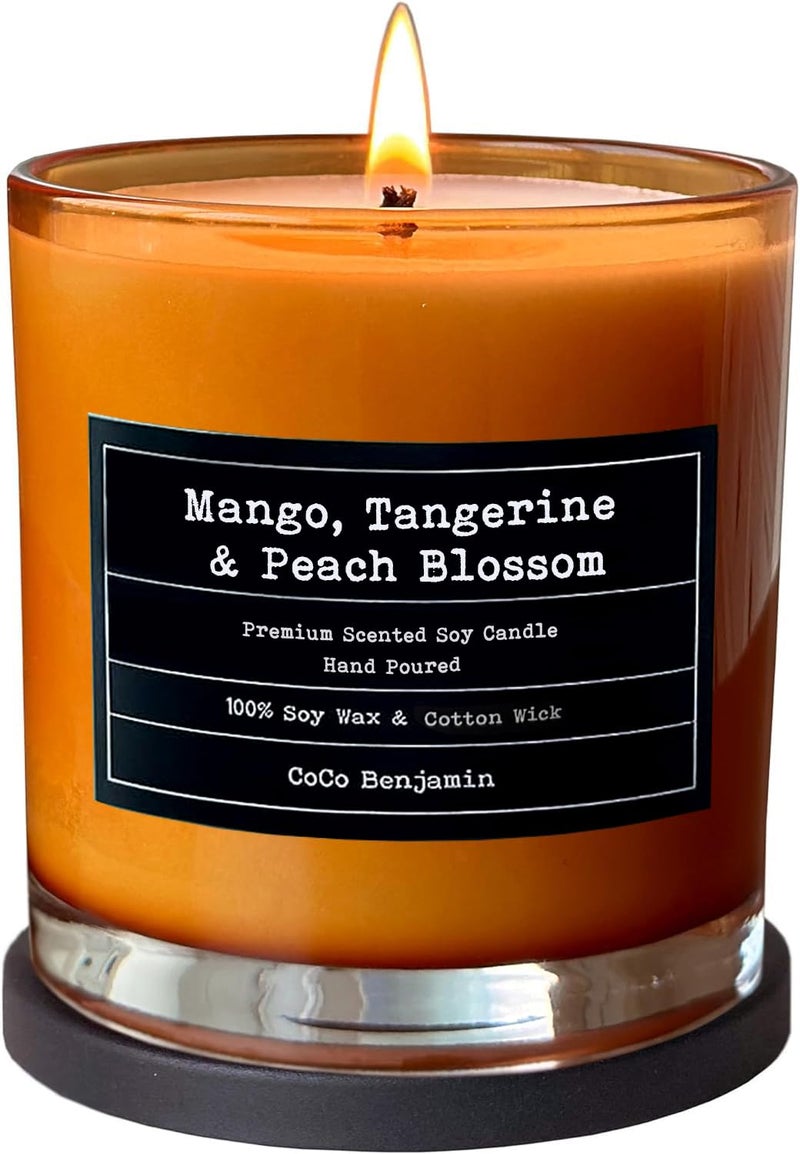 100% Soy, Highly Scented, Hand Poured Soy Candle (Mango, Tangerine & Peach Blossom)